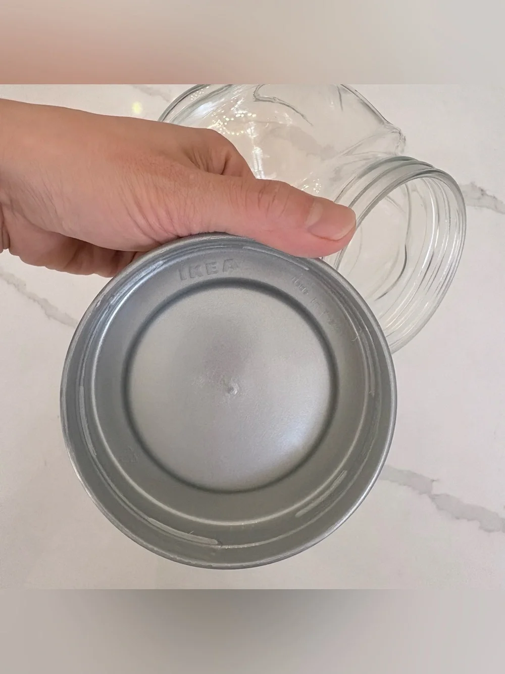 VTG 1998 IKEA FÖRVAR Clear Glass Storage Jar in Silver Grey Plastic Lid 61 Oz